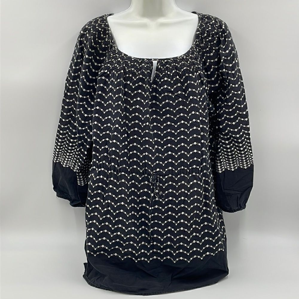 R•Q•T woman 100% cotton black and white patterned long sleeve top